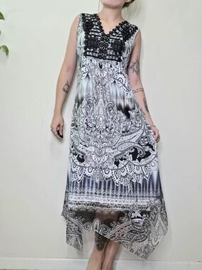 Y2K boho patterned maxi dress By World Unity Assymetrical Whimsigoth